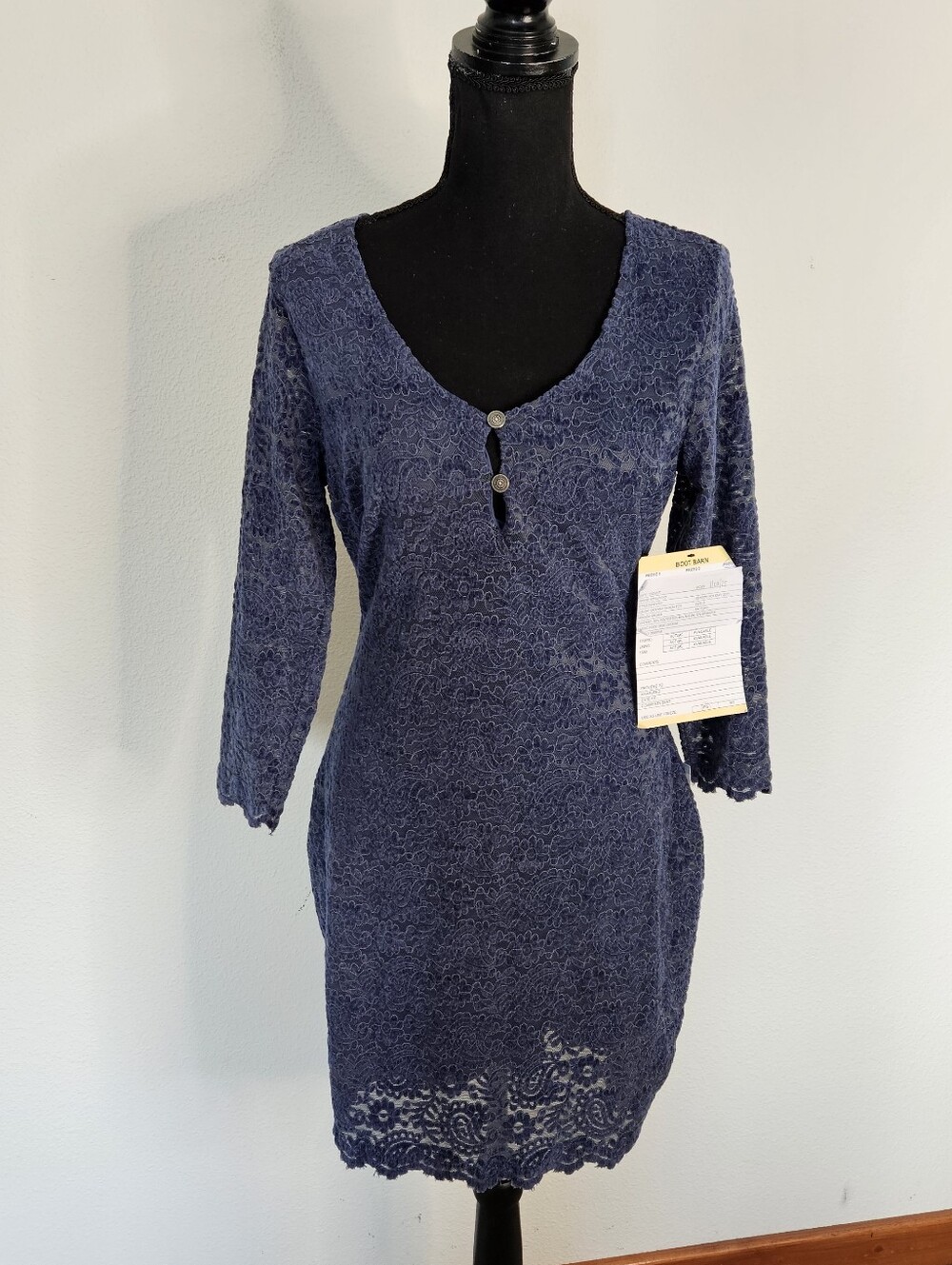NEW Idyllwind By Miranda Lambert Blue Lace Lined Dress Holidayv Neck S